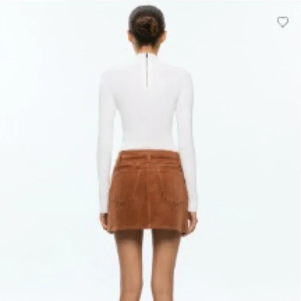 Alice + Olivia Joss High Rise Button Front Corduroy Skirt, Camel Brown | Size 27